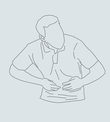 A man who has stomachache.Young unhealthy man suffer from stomach ache or gastritis. Unwell male touch belly struggle