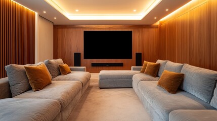 Luxurious home theater room design modern living space interior decor cozy atmosphere stylish viewpoint