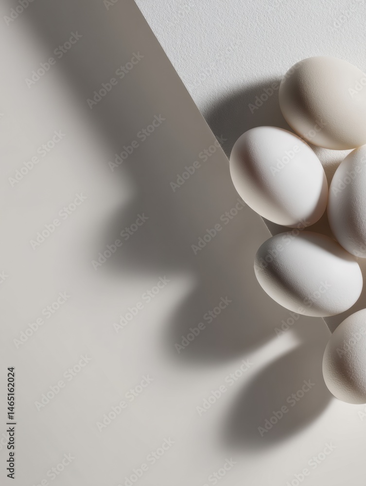Poster Elegant Composition of White Eggs Casting Subtle Shadows on a Minimalistic Background, Perfect for Branding Opportunities Generative AI