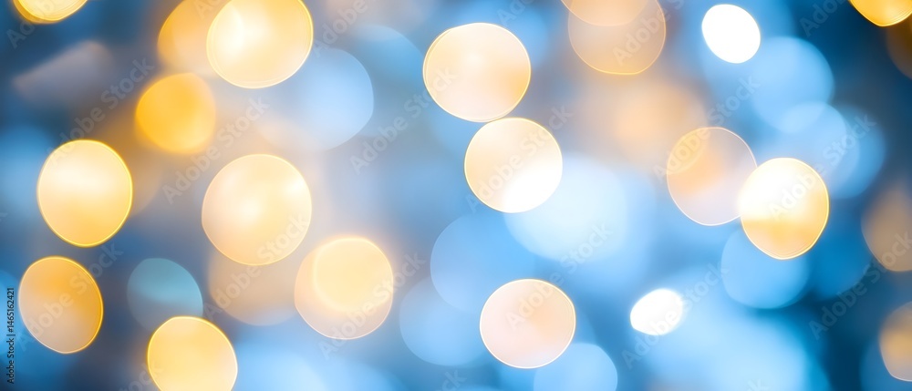 Poster mesmerizing background of twinkling glowing bokeh lights in a serene blue and yellow color palette c
