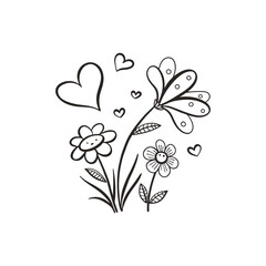 Simple doodle of hearts and flowers hand drawn