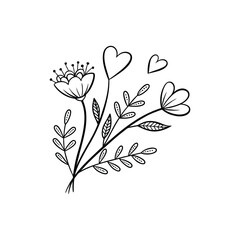 Simple doodle of hearts and flowers hand drawn