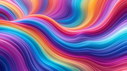 Fototapeta premium Retro style abstract background with curve lines in all colors of rainbow, 3D dimensional seventieth vector art.