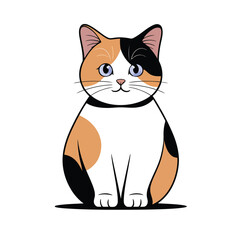 Calico Cat Cartoon Illustration – Cute Sitting Kitty with Black, Orange and White Fur isolated on White Background
