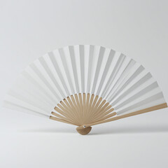 White Japanese Folding Fan Slight Angle View