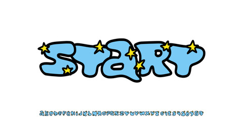 Retro Playful Font. Funny Typeset in Y2k Graffiti Style. Vector Bubble Gum Alphabet. Cute Letters Kids Book Cartoon Aesthetic