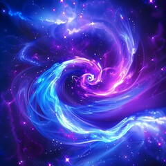 Obraz premium Vibrant abstract depiction of a swirling blue and purple cosmic nebula or galaxy with stars, evoking wonder, space, and mystery. 