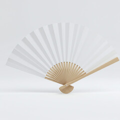 White Japanese Folding Fan Side Angle View