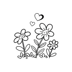 Simple doodle of hearts and flowers hand drawn