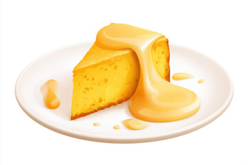 Delicious slice of yellow cake topped with creamy yellow frosting on a white plate