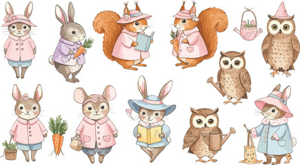 Fototapeta premium Watercolor illustration Friends Peter Rabbit