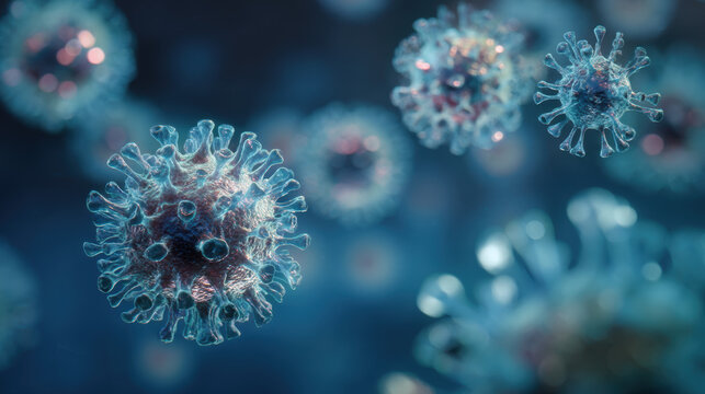 Detailed visualization of virus particles under a microscope in a lab environment during a scientific research session
