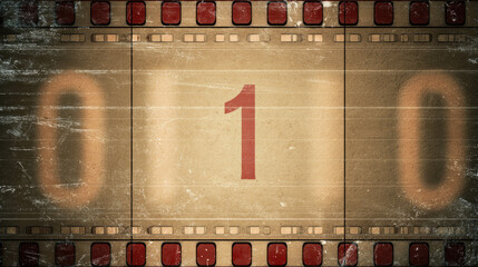 Vintage film strip showing the number one at the start of project project in a classic movie theater setting
