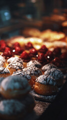 An assortment of delicious pastries order in an eye catching display, perfect for those with a unfermented tooth.