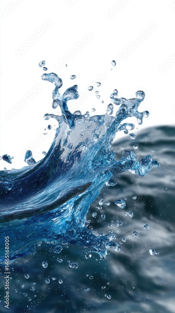 Poster dynamic water splash in abstract blue tones with detailed droplets against blurred background for us