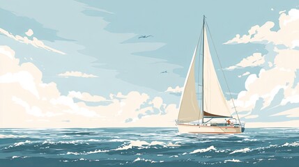 Seafaring Sailor on the Open Ocean Waves