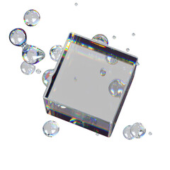 Metaball Liquid Transparent Iridescent Blobs With Rotating Cube.
