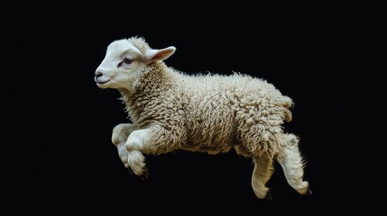 Obraz premium A fluffy lamb bouncing playfully, with a joyful and energetic expression.
