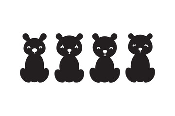 Cute Bear Silhouette Vector Set Baby Animal Clipart for Cricut, Sublimation, Stickers, Crafts