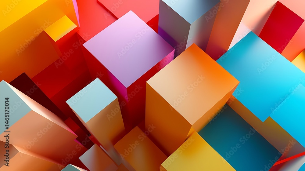 Aufkleber abstract top-down view of vibrant, colorful geometric blocks or columns, creating a playful, modern,