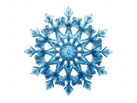 Detailed blue snowflake design on transparent background - Powered by Adobe