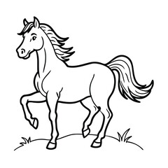 a long maned glossy horse hind line art vector silhouette