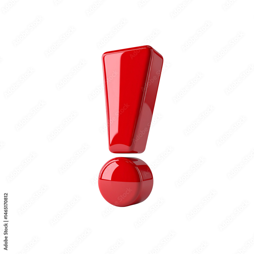 Poster red exclamation point symbol sign icon mark danger warning attention 3d render on transparent backgr