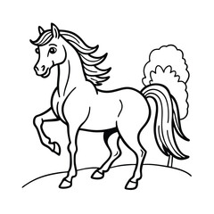 a long maned glossy horse hind line art vector silhouette