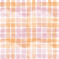 Pink Orange Plaid Gingham Check Hand Drawn Background Pattern Overlay