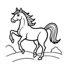 a long maned glossy horse hind line art vector silhouette