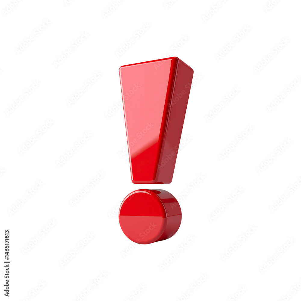 Poster stock photo of red exclamation point symbol for attention and warning sign icon on transparent backg