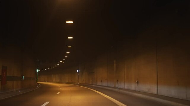 Pov drive in underground tunnel street in Dusseldorf, Germany