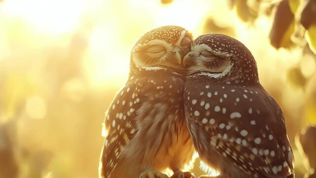 a pair of owls under the sunrise