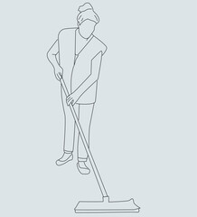  housemaid and mop stick.woman mopping