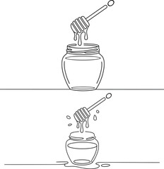 Honey Jar Line Art, Dripping Honey Dipper Minimalist Drawing.