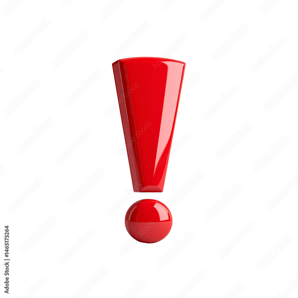 Poster red exclamation point symbol 3d rendering isolated on black background design on transparent backgro