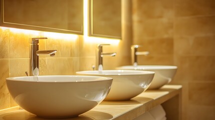 Fototapeta premium Modern Luxury Bathroom Sinks with Chrome Faucets