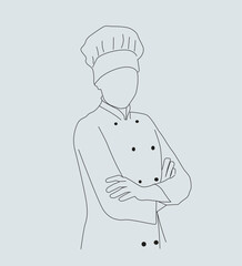 Chef wearing uniform and chef hat .Professional chef continuous one line drawing.