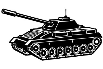 Black silhouette design of a military tank in side profile, military, tank, army, vehicle, silhouette, war, weapon, machine, profile, side, armored, battle, black, design, isolated, vector
