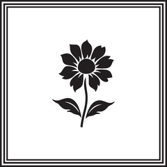 Flower Silhouette Vector – Black Botanical Bloom with Leaves Isolated on White Background, Simple Floral Icon for Nature Design, Garden Art, Eco Graphics, Spring Themes