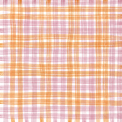 Pink Orange Plaid Gingham Check Hand Drawn Background Pattern Overlay