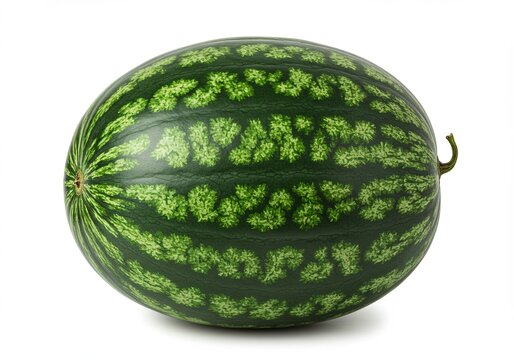 Isolated fresh watermelon with vibrant green skin and distinctive striped pattern - Powered by Adobe