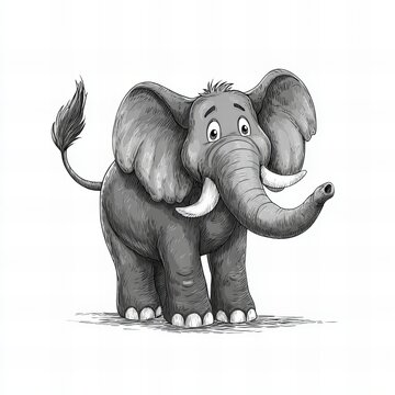 black and white sketch of a funny elephant isolated