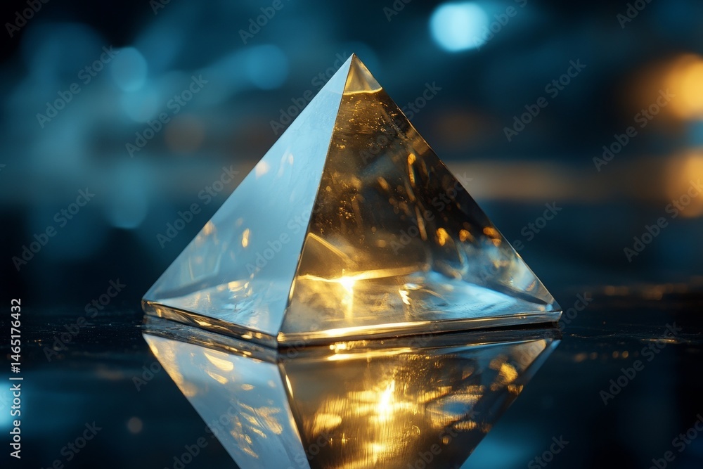Poster captivating crystal pyramid: geometric precision and reflected light - a mesmerizing display of mode