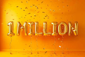 Golden balloons celebrate reaching 1 million milestone.
