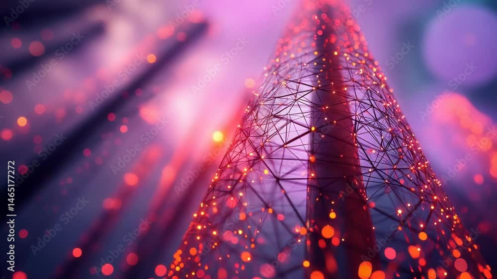 Poster abstract digital forest of interconnected structures.