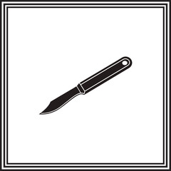 Paring Knife Silhouette – Black and White Vector Illustration of Small Kitchen Utility Knife with Curved Blade and Handle, Minimalist Culinary Tool Icon for Cooking and Food Design