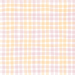 Pink Orange Plaid Gingham Check Hand Drawn Background Pattern Overlay