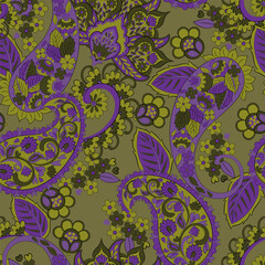 Naklejka premium Seamless pattern with paisley ornament. Ornate floral decor for fabric. Vector illustration