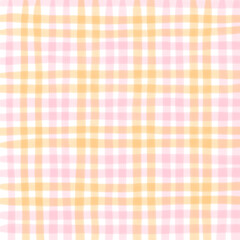 Pink Orange Plaid Gingham Check Hand Drawn Background Pattern Overlay